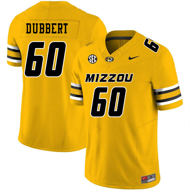 Men #60 Aidan Dubbert Missouri Tigers College Football Jerseys Stitched-Gold